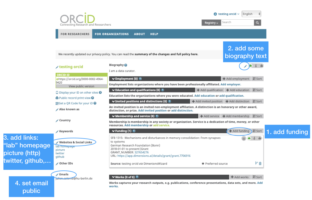 overview of orcid information to add