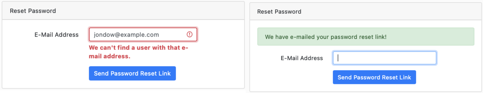 Answer to the reseting your password action depending on the existence of a profile attached to the email address.